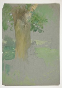 Kvinna som sitter under ett träd och läser av Edwin Austin Abbey