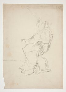 Kvinna som sitter i stol (recto); Två oidentifierade arkitektoniska skisser (verso) av Edwin Austin Abbey