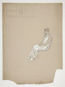 Kvinna som sitter i klassisk dräkt: studera för av Edwin Austin Abbey