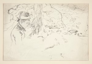 Kvinna som sitter i trädgården - oidentifierad illustration av Edwin Austin Abbey