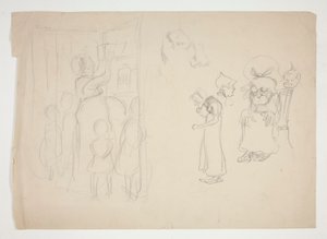 Kvinna med barn och tecknad film - oidentifierad illustration av Edwin Austin Abbey