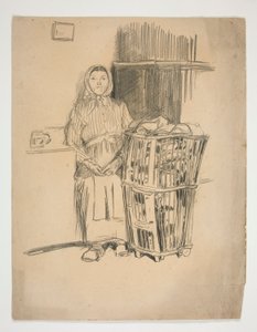 Kvinna med tvättkorg(?) - oidentifierad illustration av Edwin Austin Abbey