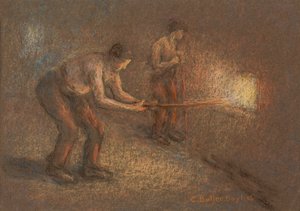 Två stokers vid en ugn (pastell & kol på papper)