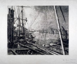 Pool of London från Rotherhithe, med fartyg i förgrunden, c1890.