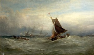 Båtar i en storm utanför Oostende, Belgien, 1875