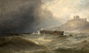 Brig Drifting Ashore utanför Bamborough, Northumberland, 1875