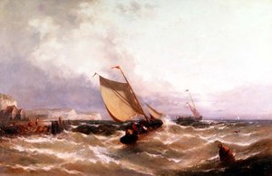 Fiskebåtar utanför en kustlinje av Edwin Hayes