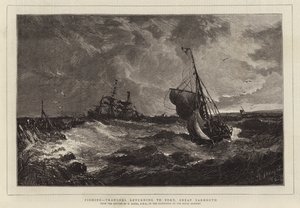 Fiske, trålare som återvänder till hamnen, Great Yarmouth