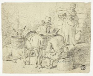 Män och åsnor, kvinna med kanna av Edwin Henry Landseer