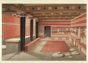 Målning av det omarbetade tronrummet i Minospalatset i Knossos av Edwin J. Lambert