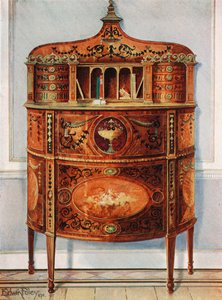 Inlagt och målat Satinwood Skrivbordsskåp, Ormolu-monterad av Edwin John Foley