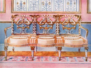 Vit förgylld och målad soffa--Pergolesi inflytande av Edwin John Foley