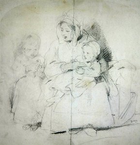 En mamma med två barn (penna på papper) av Edwin Landseer