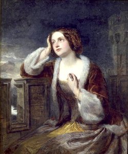 Catherine Seyton tittar från slagfälten vid Loch Leven, ca 1840 (olja på duk) av Edwin Landseer