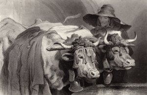 Oxar vid tanken, Genève, Schweiz av Edwin Landseer