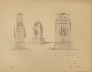 Sketch nr 1 för Cenotaph, Whitehall, Westminster, London (färg litho) av Edwin Landseer Lutyens