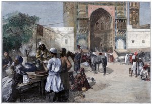 En utomhusrestaurang i Lahore, Indien, 1880. av Edwin Lord Weeks