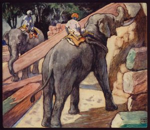 Elefanter som staplar teak (färg litho) av Edwin Noble