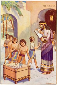 I skolan i Babylon (färg litho) av Edwin Tryon Billings
