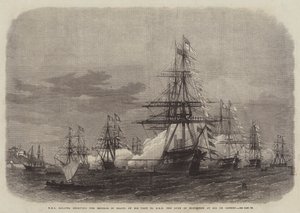 HMS Galatea tar emot Brasiliens kejsare vid hans besök hos HKH Hertigen av Edinburgh i Rio de Janeiro. av Edwin Weedon