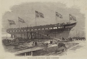 The Launch of the Greek Frigate Amalia, at Northfleet  av Edwin Weedon