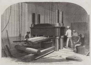 Den nya järnplåtsflottan, som binder pansarplåtar med hjälp av hydrauliskt tryck vid Chatham-varvet av Edwin Weedon