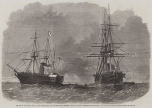 Kapten Wilks, av USA:s krigsskepp San Jacinto, beslagtagande av Messers Slidell och Mason, konfedererade kommissionärer, ombord på den brittiska Mail-Steamer Trent av Edwin Weedon