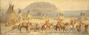 Blackfoot Camp Scene, sent 1800-tidigt 1900-tal.