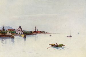 Rhen: Bregenz, Boden See, Konstanzsjön (färglitografi) av Effie Jardine