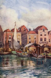 Rhen: Dordrecht, Fiskmarknaden (färglitografi) av Effie Jardine