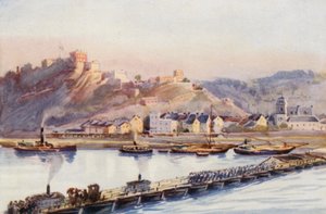 Rhen: Ehrenbreitstein, båtarnas bro (färglitografi) av Effie Jardine
