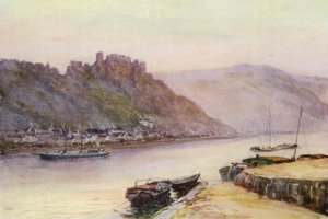 Rhen: Rheinfels och St Goar (färglitografi) av Effie Jardine
