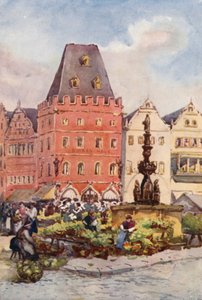Rhen: Det röda huset, Trier, Treves (färglitografi)