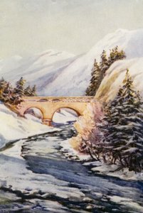 Rhen: Rhenbron vid Thusis (färglitografi) av Effie Jardine