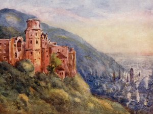 Floden Rhen: Slottet, Heidelberg (färglitografi)