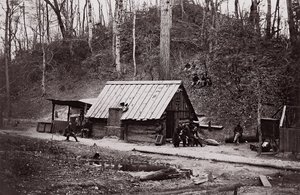 [En facklig station vid James River etablerad för att utvinna krut från konfedererade ..., 1864.