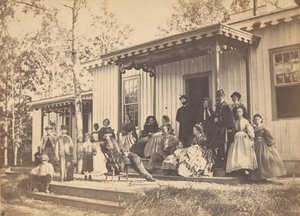 Grupp på veranda, 1860-talet.