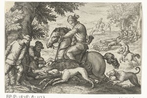 Kuperat landskap med vildsvinsjakt Jaktscener (serietitel) Ikoner Venantum Art Varias Representantes (serietitel)