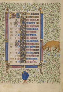 Kalendersida för april; Blomsterplockning; Oxen av Egerton Master