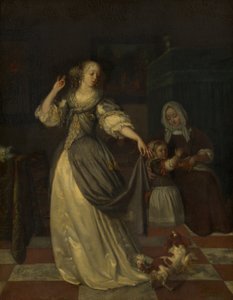 En kvinna leker med en hund av Eglon van der Neer