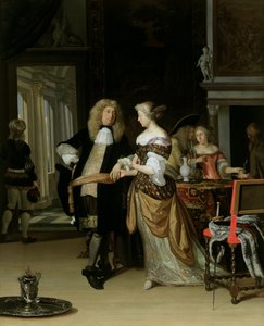 Förlovning: Ett ungt par i en elegant interiör, 1678