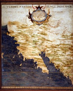 Karta över Västindien och okända landområden, gjord av Egnazio Danti (1536-1586) matematiker, kosmograf och italiensk arkitekt. Omkring 1567. Florens, Palazzo Vecchio, Sala del Mappamondo