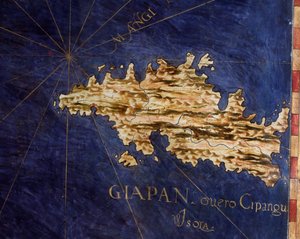 Japan (Cipangu eller Cypango) Karta gjord av Egnazio Danti (1536-1586) matematiker, kosmograf och italiensk arkitekt. Omkring 1567. Florens, Palazzo Vecchio, Sala del Mappamondo