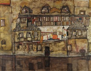 Husvägg vid floden av Egon Schiele
