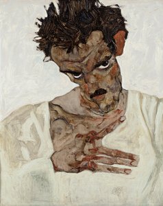 Självporträtt med sänkt huvud av Egon Schiele