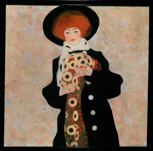 Bildnis einer Frau mit schwarzem Hut [Porträtt av en kvinna med svart ... av Egon Schiele