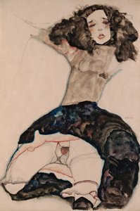 Svarthårig flicka med upplyft kjol, 1911 av Egon Schiele