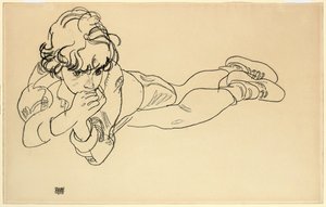 Pojke som ligger på magen, 1918 av Egon Schiele