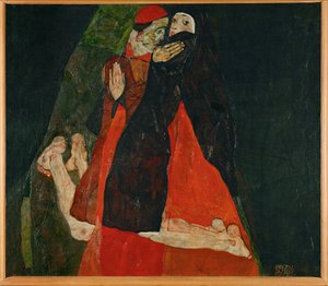 Kardinal och nunna, smekning (olja på duk) av Egon Schiele