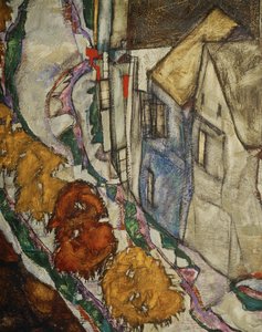 Bågen i hus II ... (olja på duk) av Egon Schiele